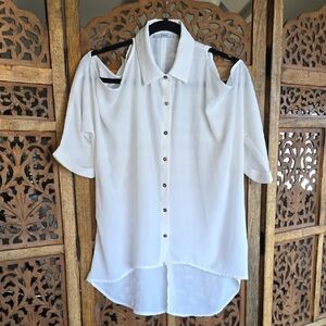 Dex White Cold Shoulder Button Down Shirt